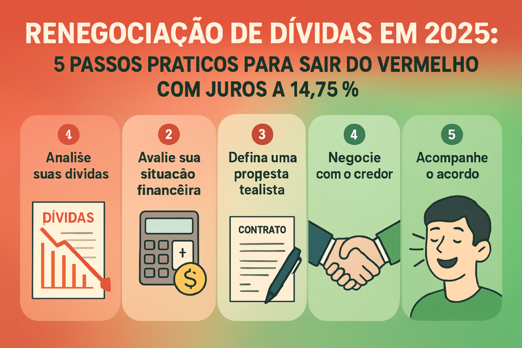 Aprenda como renegociar suas dívidas em 2025 com a Selic a 14,75%. Guia completo com 5 passos práticos, modelos de cartas, scripts de negociação e estratégias para reduzir juros e recuperar seu crédito.