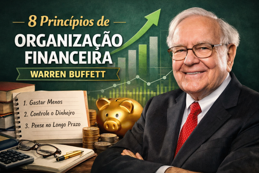Descubra 8 princípios de organização financeira de Warren Buffett e aprenda a cuidar melhor do seu dinheiro com disciplina e visão de longo prazo.